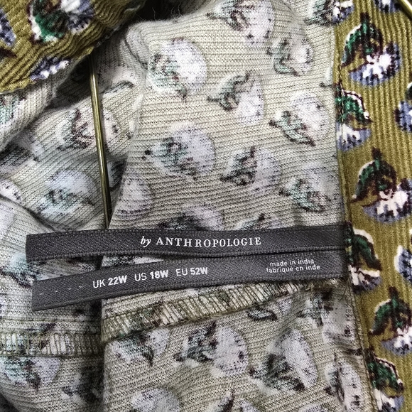 Anthropologie Corduroy Abs Vegan Leather Green Patterned Shirt Pockets Dress - Picture 10 of 13
